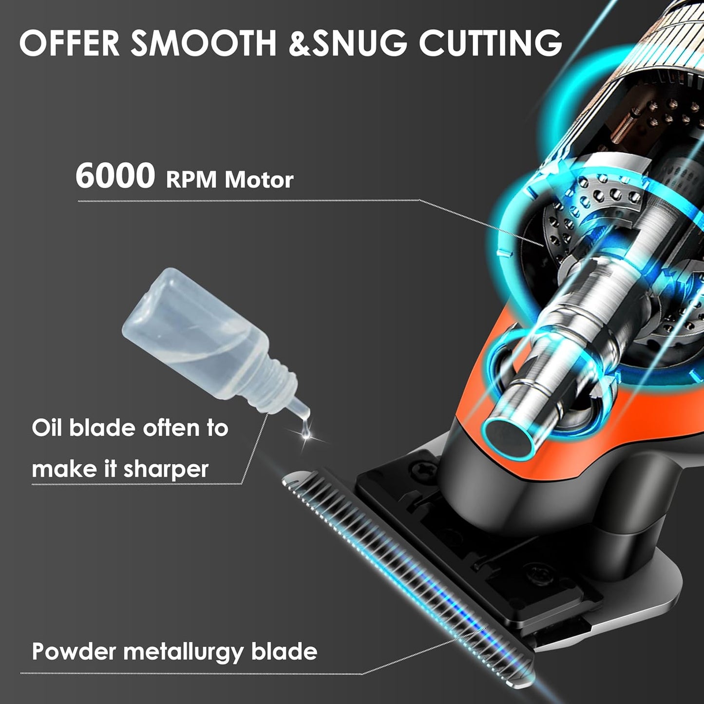 KEMEI 2293 Professional Hair/Beard Trimmer for Men Zero Gapped Hair Clippers for Barber with T Blade, Cordless Rechargeable, Orange