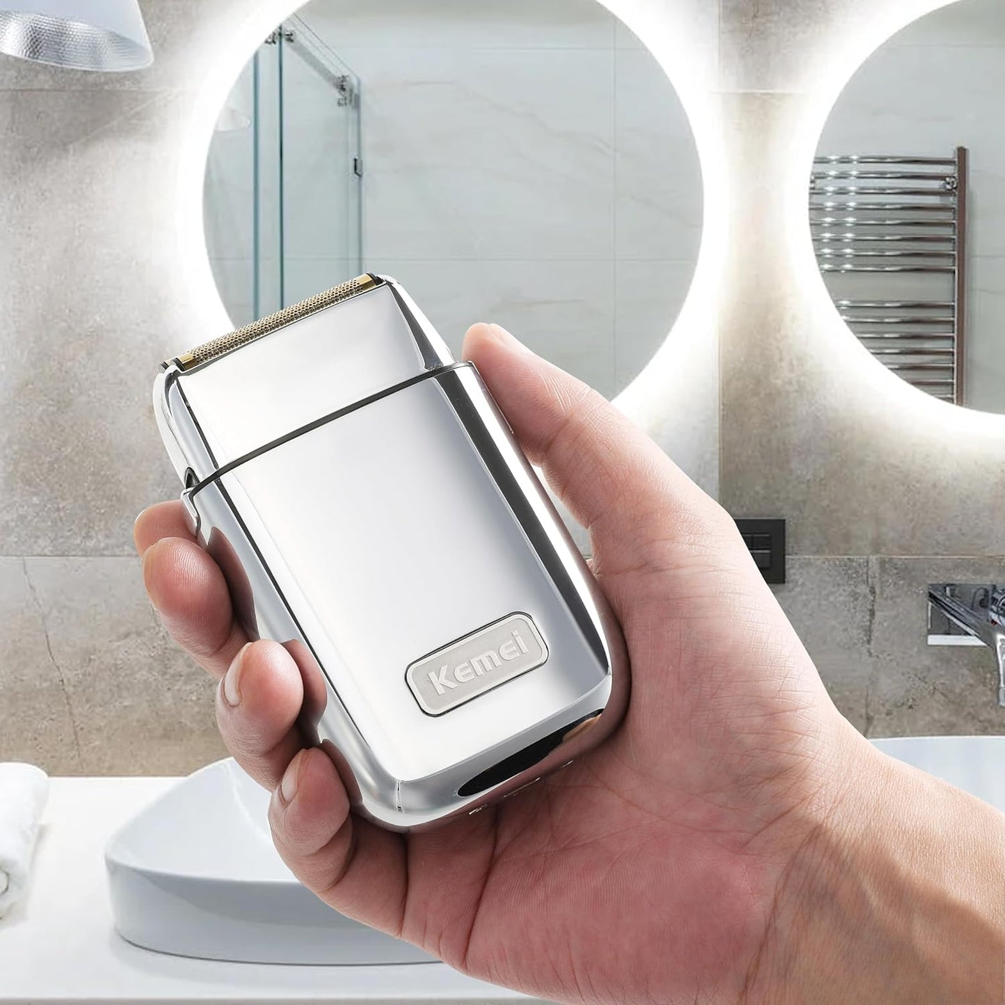 Kemei Cordless Metal Double Electric Shaver Razor for Men Close Electric Shavers, Type-C Rechargeable for Wet/Dry Shaving,KM-TX1 Silvery