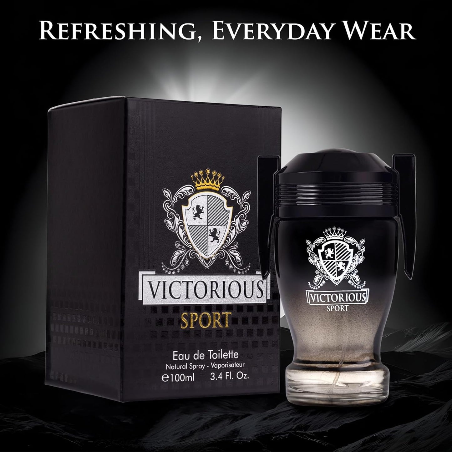 Victorious Sport Eau De Toilette for Men 3.4 fl oz- A Fragrance Built for Champions - Spicy, Sweet & Lemon Warm Base of vanilla, Tonka Bean & Amber Ideal Gift For Special Occasion Elegant