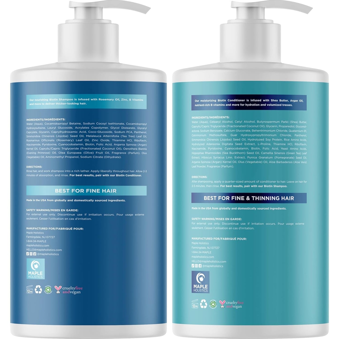 Rosemary Biotin Shampoo and Conditioner Set - Volumizing Shampoo and Conditioner for Thinning Hair for Women & Men with Nourishing B Vitamins - Color Safe Sulfate Paraben & Silicone Free (25 Fl Oz)