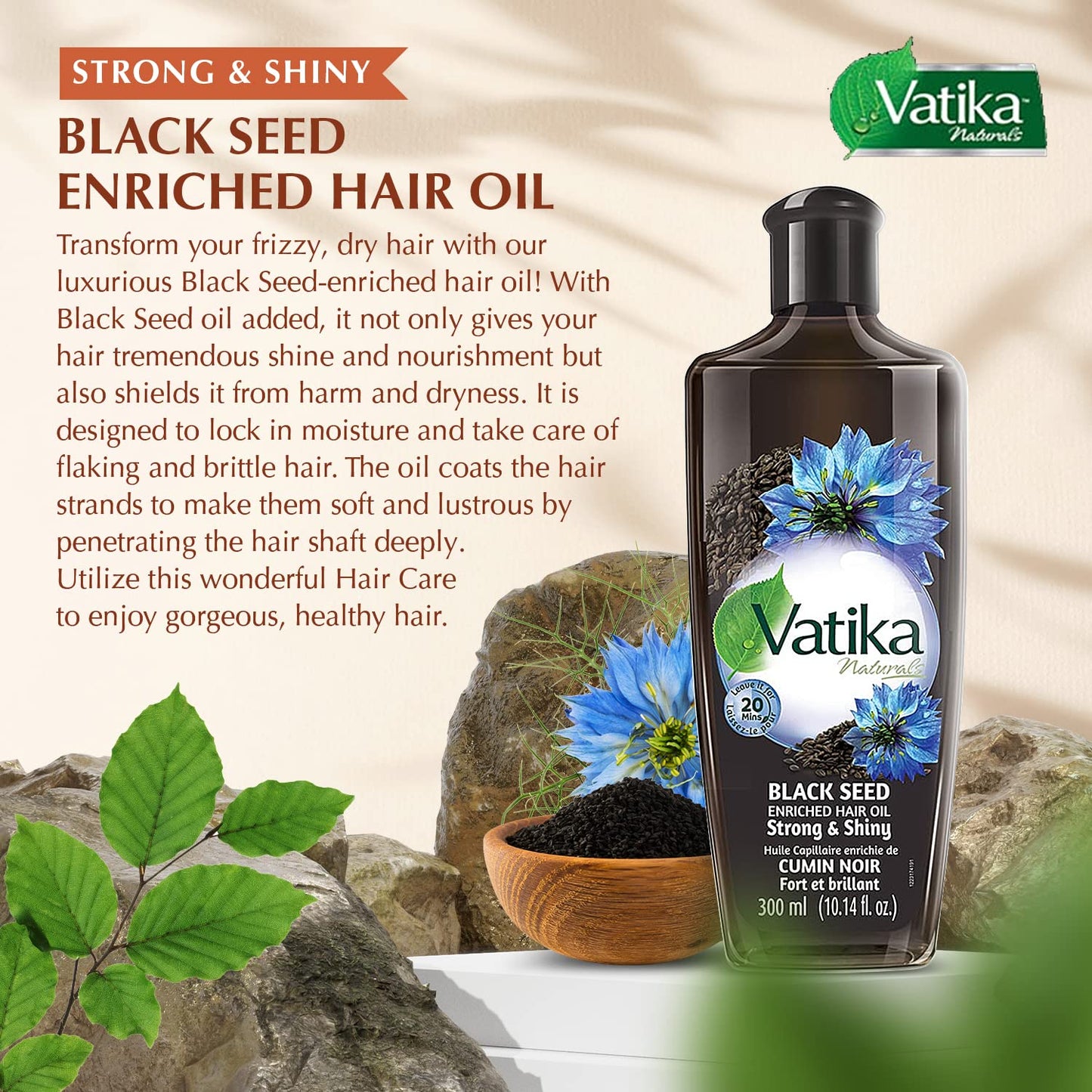 Vatika Naturals Dabur Enriched Black Seed Hair Oil – Strengthening & Shine-Enhancing Serum with Black Seed Extract for Scalp Vitality, Moisture Balance & Resilience – Promotes Healthy Hair – 300 ml