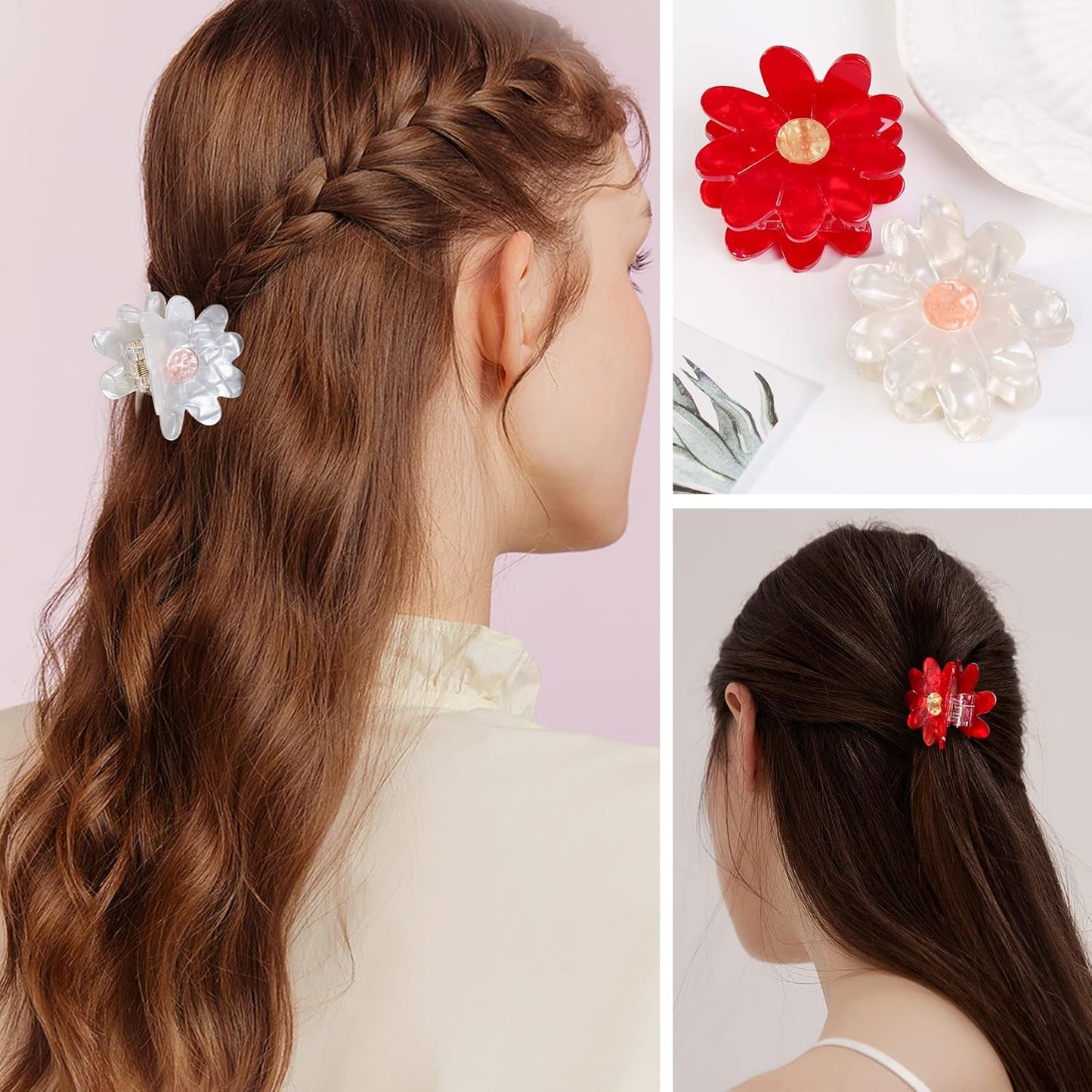 Jayongnee 3 PCS flower Hair Claw Clips for Women - Non-Slip Hair Clamps for Thin or Thick Hair - Cute flower Hair Accessories for Women Girls - Elegant Hair Styling Accessories (Multicolor, Medium)