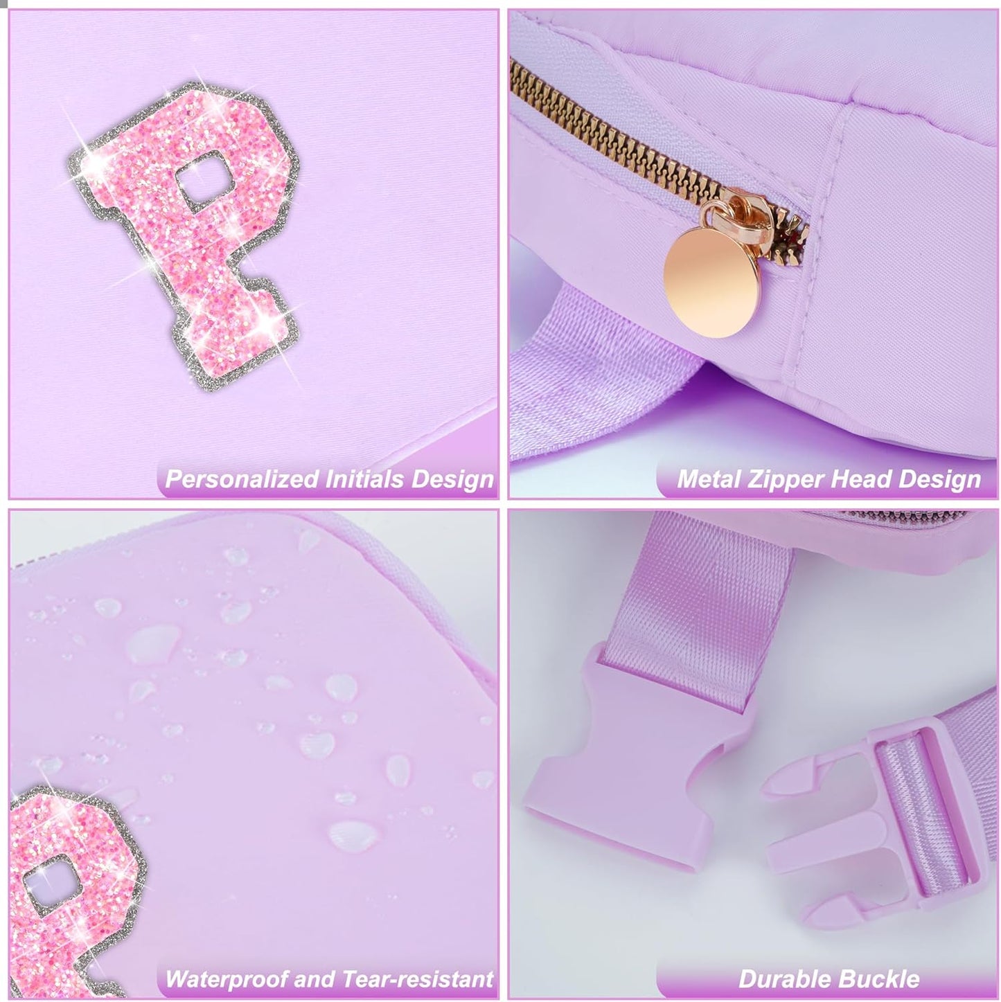 Kids Party Favors 4-8 & 8-12 | Lavender Initial Personalized Belt Bag Bags for Women & Girls