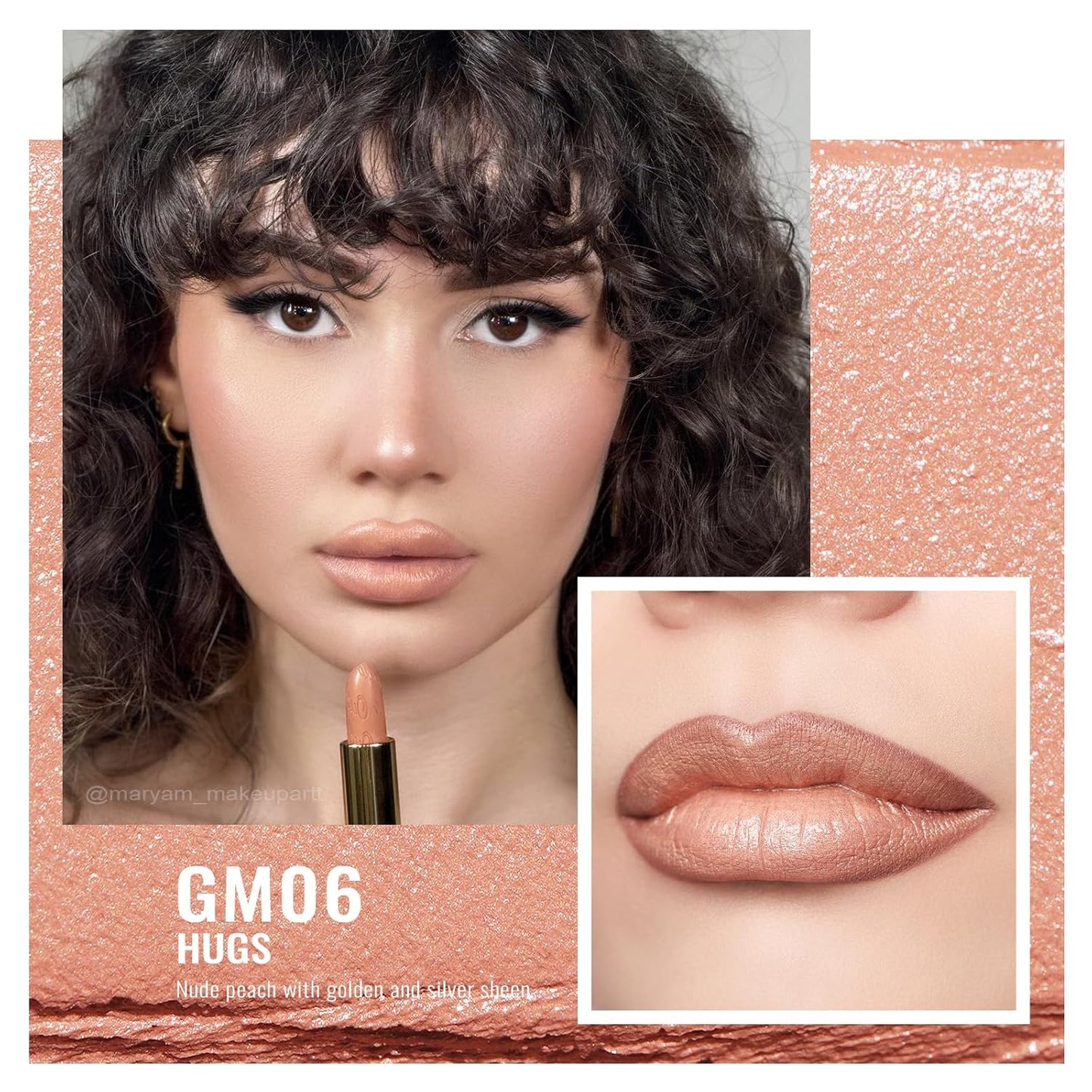 Oulac Matte Nude Peach Lipstick with Glow Metallic Finish - Vegan Lipstick for Women, Creamy Texture, Hydrating Clean Beauty Formula, High-End Magnetic Hook Design, GM06 Hugs