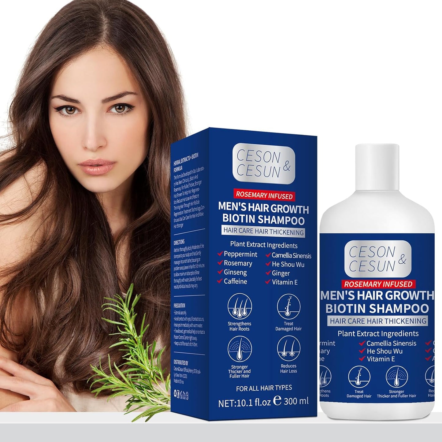 Ceson&Cesun Rosemary & Biotin Hair Growth Thickening Shampoo for Men | Anti-Thinning Hair Strengthening | Hydrate Cleanse Hair & Scalp | Hair Regrowth Shampoo, Dry Damaged Hair Care For Men and Women