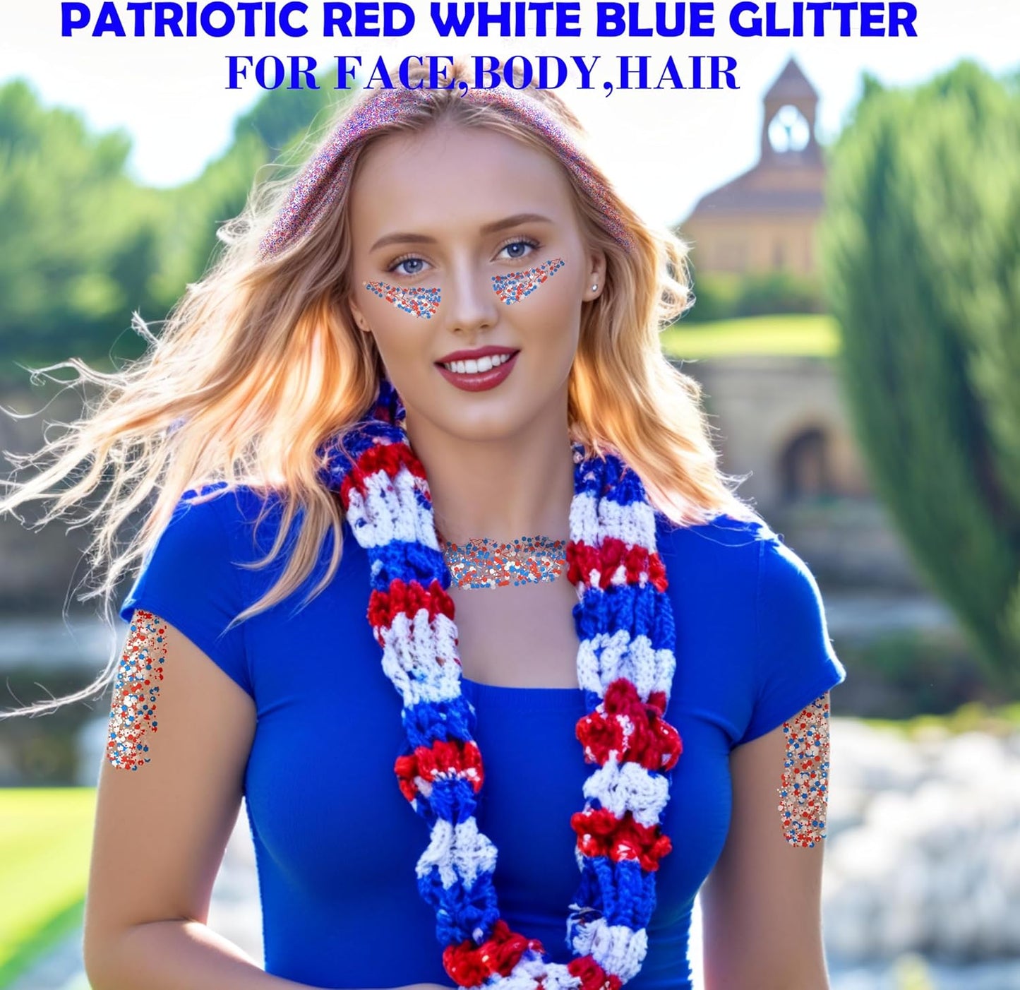 4 jars Red Blue White Hair Glitter,4th of July Body Face Glitter,USA Flag Star Patriotic Sparkle Makeup,Chunky Fourth of July Outfits for Women & Kids,Independence Day Accessories,40g/1.41 oz