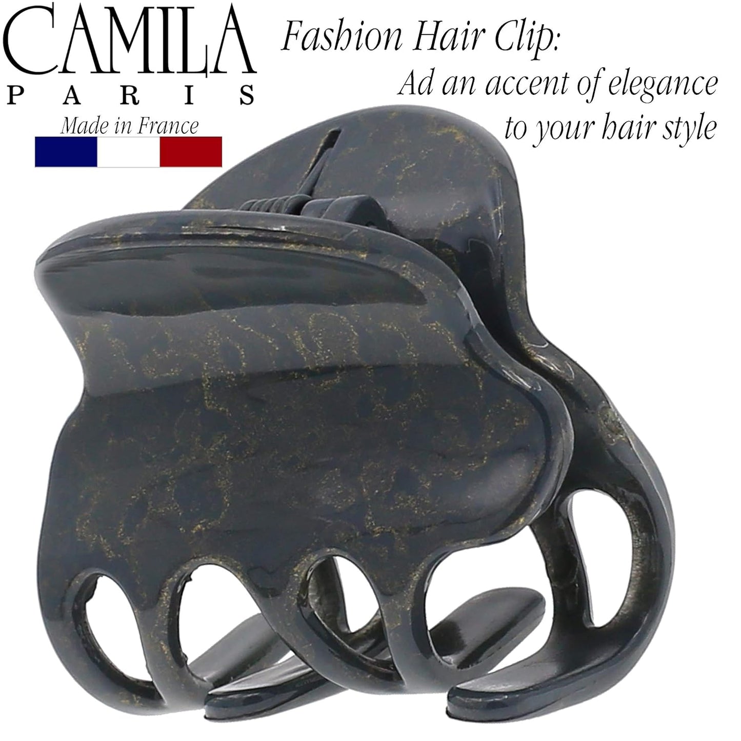 Camila Paris CP3127 French Hair Clip for Women, Small Gray Girls Hair Claw Clips Fashion Durable Hair Accessories for Women, Luxury Ladies Strong Hold No Slip Grip Clamp, Made in France