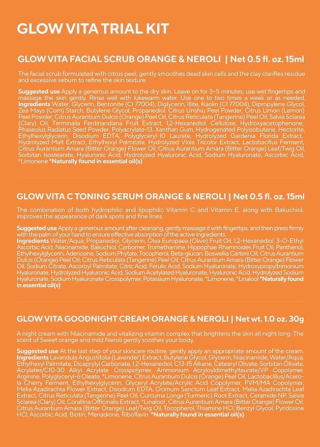 AROMATICA Glow Vita Trial Kit - Travel Size Skin Care Set [Vitamin C Serum 0.5 fl.oz, Facial Scrub 0.5 fl.oz, Goodnight Cream with Retinol 1oz] - Travel Kit for Women | Mothers day gifts for mom