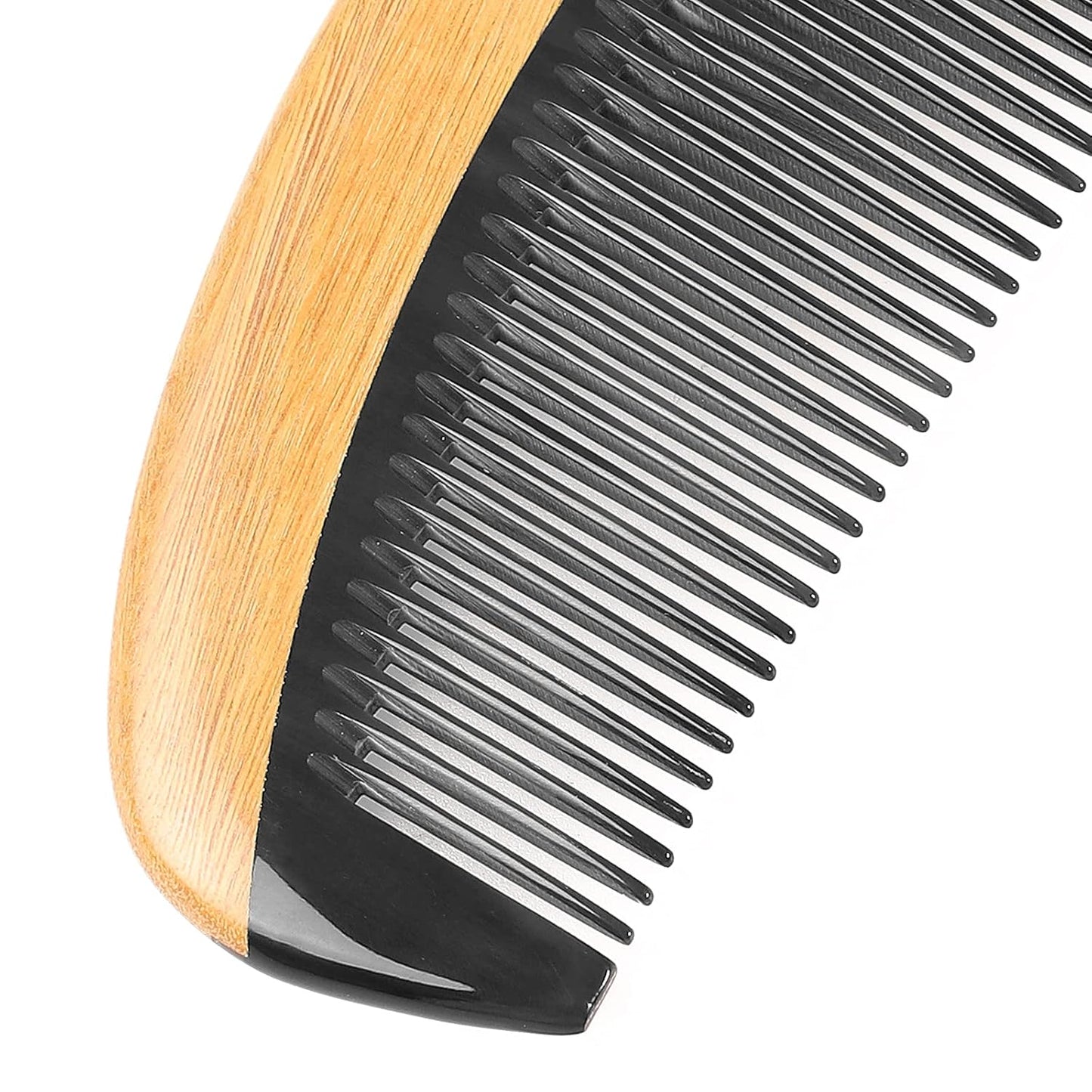 Onedor Buffalo Horn With Handmade 100% Natural Green Sandalwood Hair Combs - Anti-Static Sandalwood Scent Natural Hair Detangler Wooden Combs (Buffalo Horn Oval Fine Tooth)