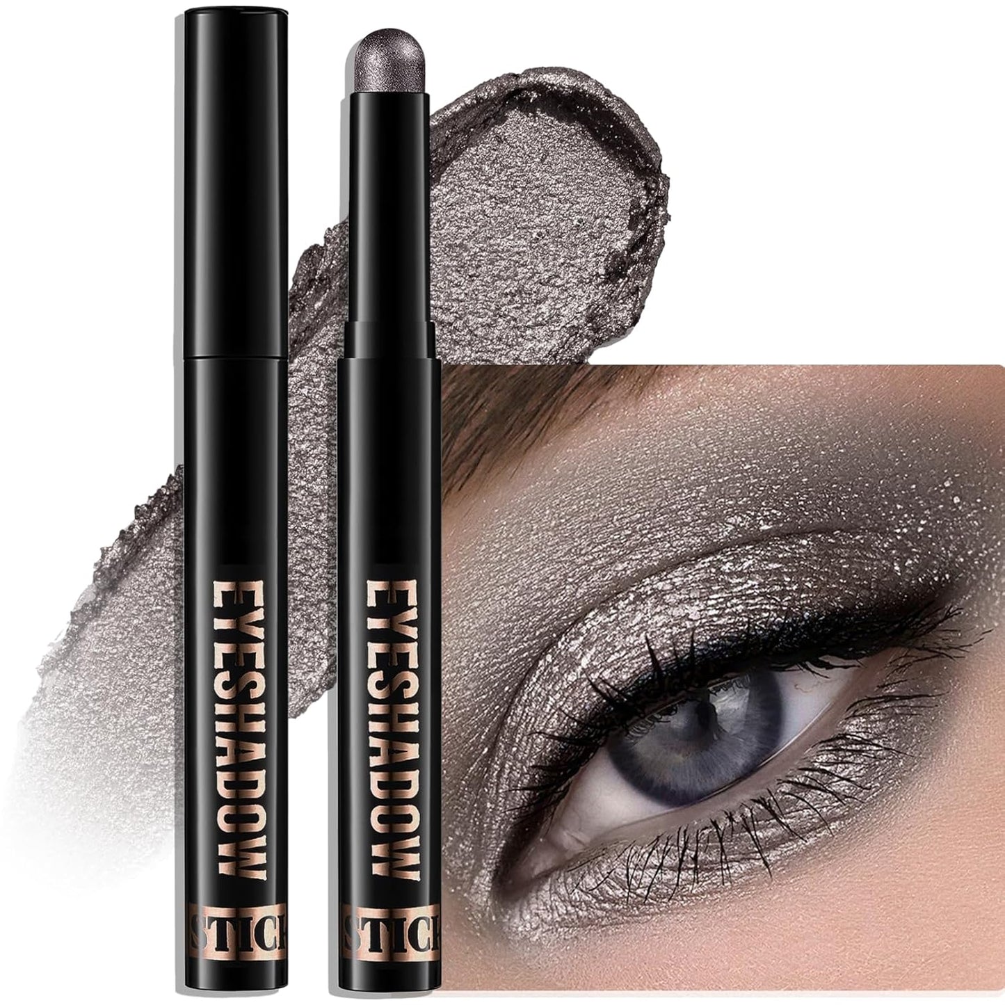 Dark Taupe Shimmer Eyeshadow Stick, Waterproof Cream Eye Shadow Pencil Long-Lasting Crease-Proof Glitter Eyeshadow Crayon Smooth High Pigmented Highlighter Neutral Eye Shadow Liner Makeup