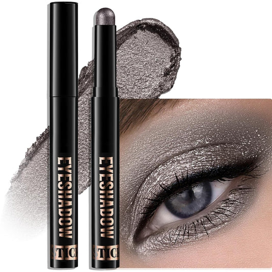 Dark Taupe Shimmer Eyeshadow Stick, Waterproof Cream Eye Shadow Pencil Long-Lasting Crease-Proof Glitter Eyeshadow Crayon Smooth High Pigmented Highlighter Neutral Eye Shadow Liner Makeup
