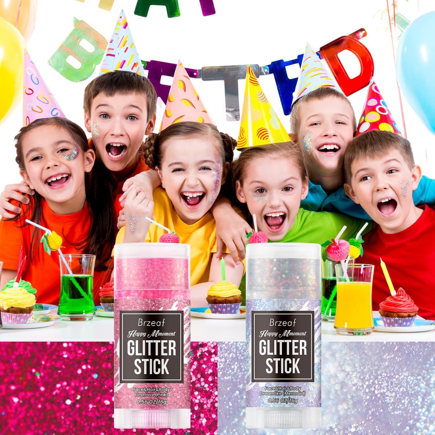 Brzeaf Waterproof Pink Glitter Stick, Not Greasy & Long Lasting, Chunky Glitter for Face/Body/Hair/Eyes/Lip, Singer Concert Music Rave Festival, Glitter Stick Makeup & Face Glitter Gel for Women Men