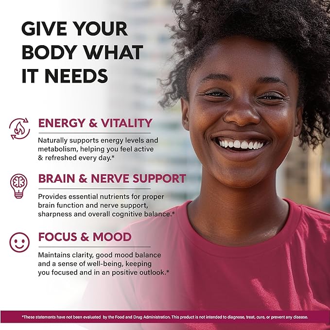 Vitamin B Complex for Men & Women - Made in USA - B-Complex: B1, B2, B3, B5, B6, B7, B8, B9, B12 with Vitamin C, Choline, Inositol - Energy, Brain & Heart Support Supplement, 60 Vegan Capsules