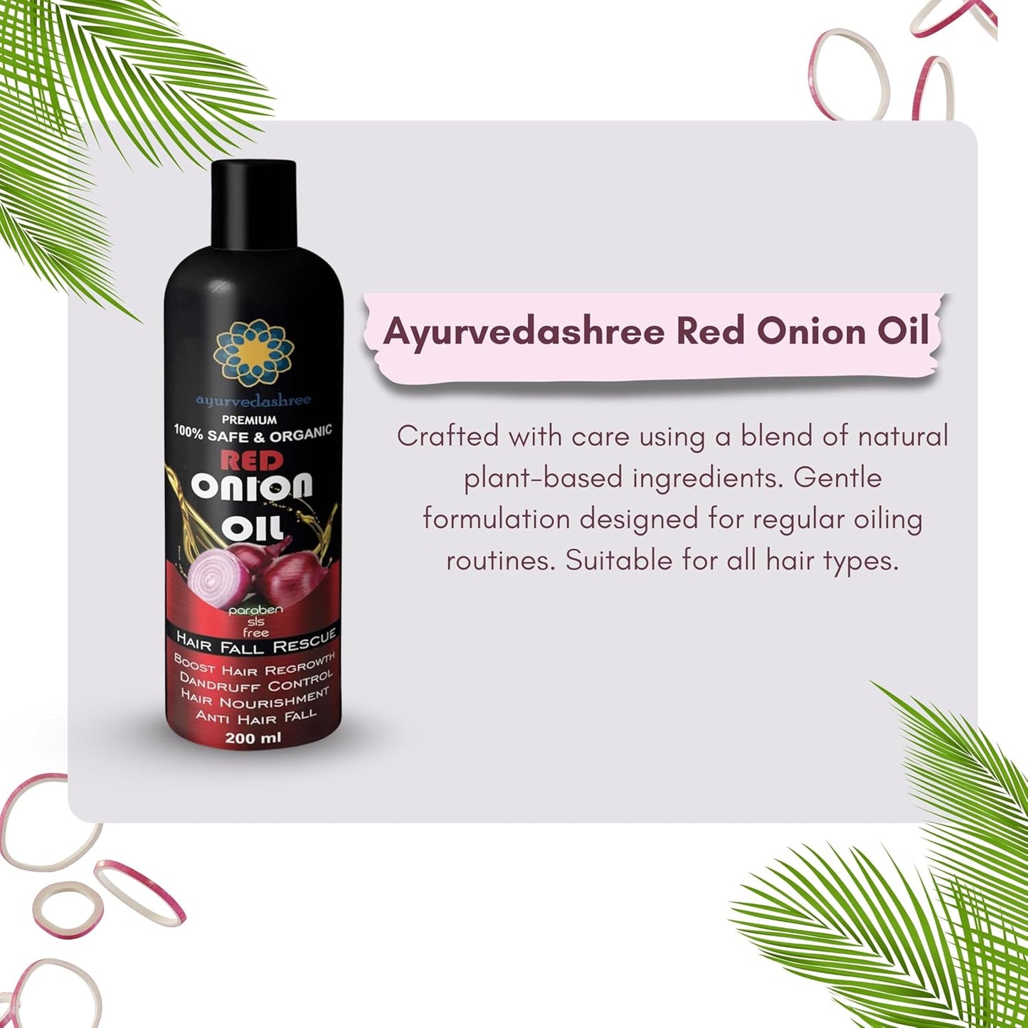 Hair Treatment Oil with Red Onion, Oil blends of Black Seed, Pure Argan, Sandalwood & Rose - 200 Ml/6.7 fl oz