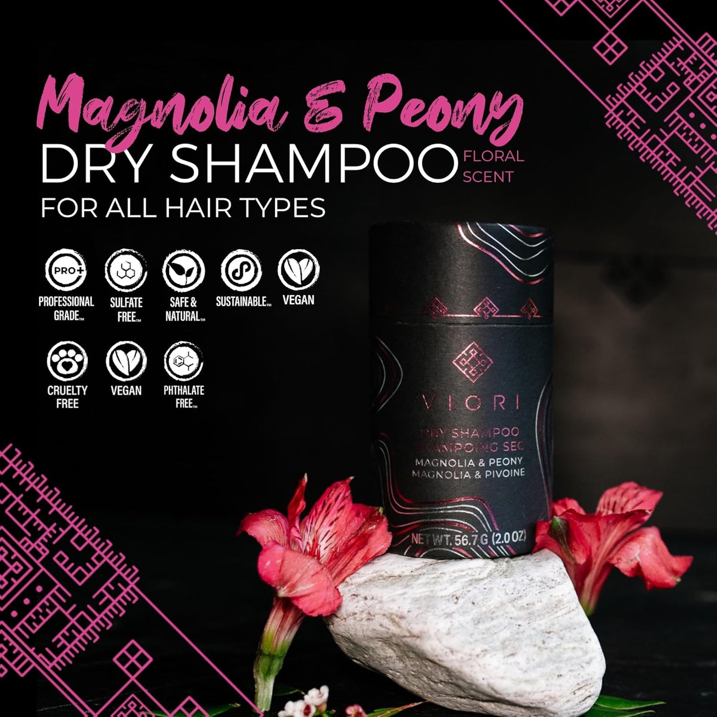 Viori Dry Shampoo Powder, Magnolia and Peony - Fast-Absorbing - Volumizing Shampoo - Dry Shampoo for Oily Hair - Neutralizes Odor - Long-Lasting