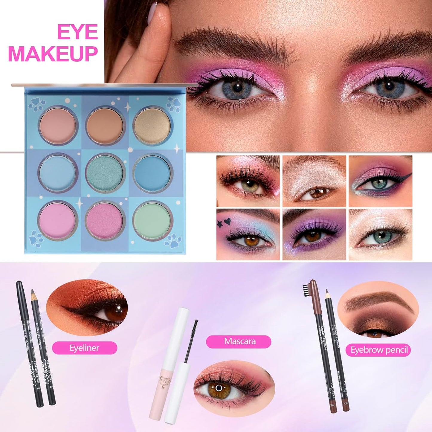 Makeup Kit Set For Teens, Make Up Gift For Women,Includes Eyeshadow Palette, Lip Gloss, Mascara, Eyeliner, Foundation, Concealer, Brushes Set (kit092)