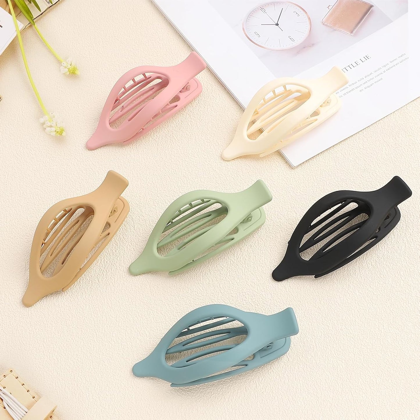 Flat Hair Clip 6 pcs Lay Down Claw Clips Hair Accessories for Women -Colorful