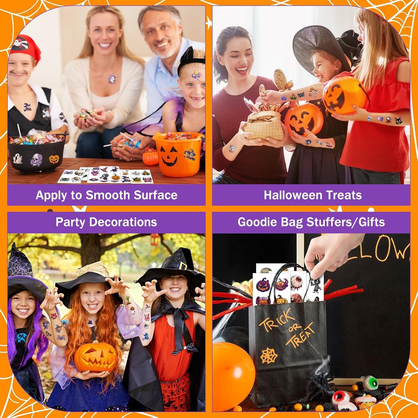 Halloween Tattoos for Kids Halloween Party Favors, 144 Styles Halloween Temporary Tattoos for Boys and Girls, 2" Non-Toxic Halloween Tattoos Stickers for Halloween Party Bags Gift Stuffers