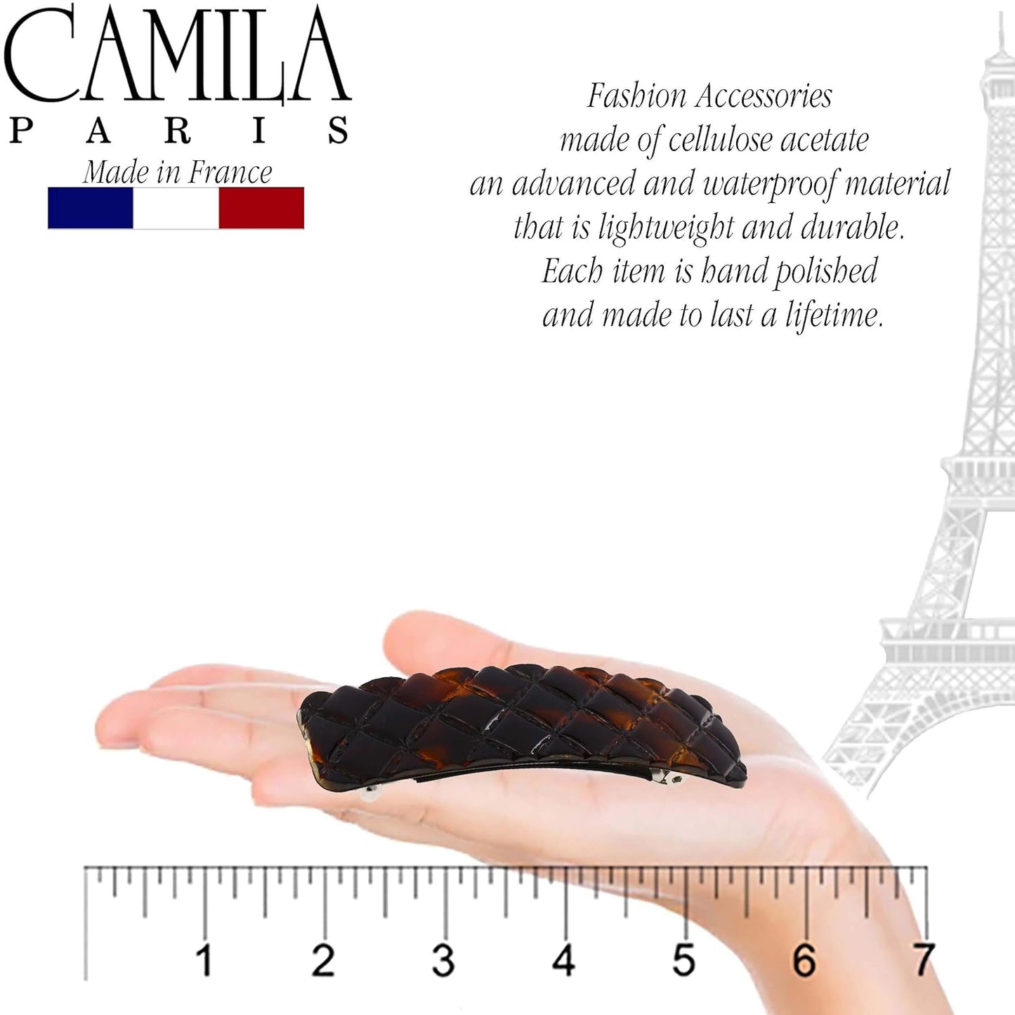 Camila Paris CP2631 French Hair Barrette Clip for Girls, Tortoise Shell, Rubberized Metal Closure Strong Hold Grip Hair Clips for Women, No Slip Durable Styling Girls Hair Accessories, Made in France