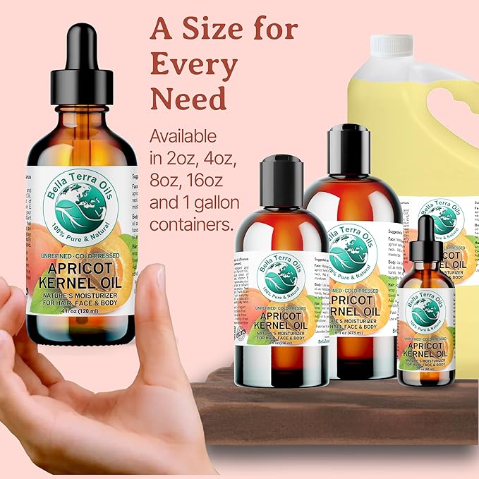 Bella Terra Oils - Organic Apricot Kernel Oil 16 oz - Cold-Pressed Nutritional Wonder, Packed with Antioxidants, Ideal Carrier Oils for Essential Oil Blends