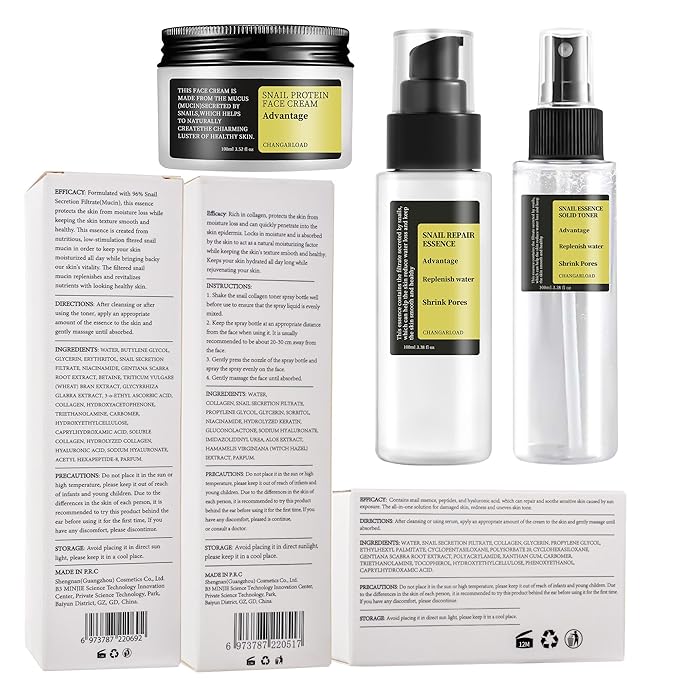 Advanced Snail 96% Mucin Power Essence Set – Korean Skincare Set for Women, Includes Snail Mucin Serum，Hydrating Toner & Face Cream, Moisturizing & Skin Renewal, 3PCS Travel Size Toiletries