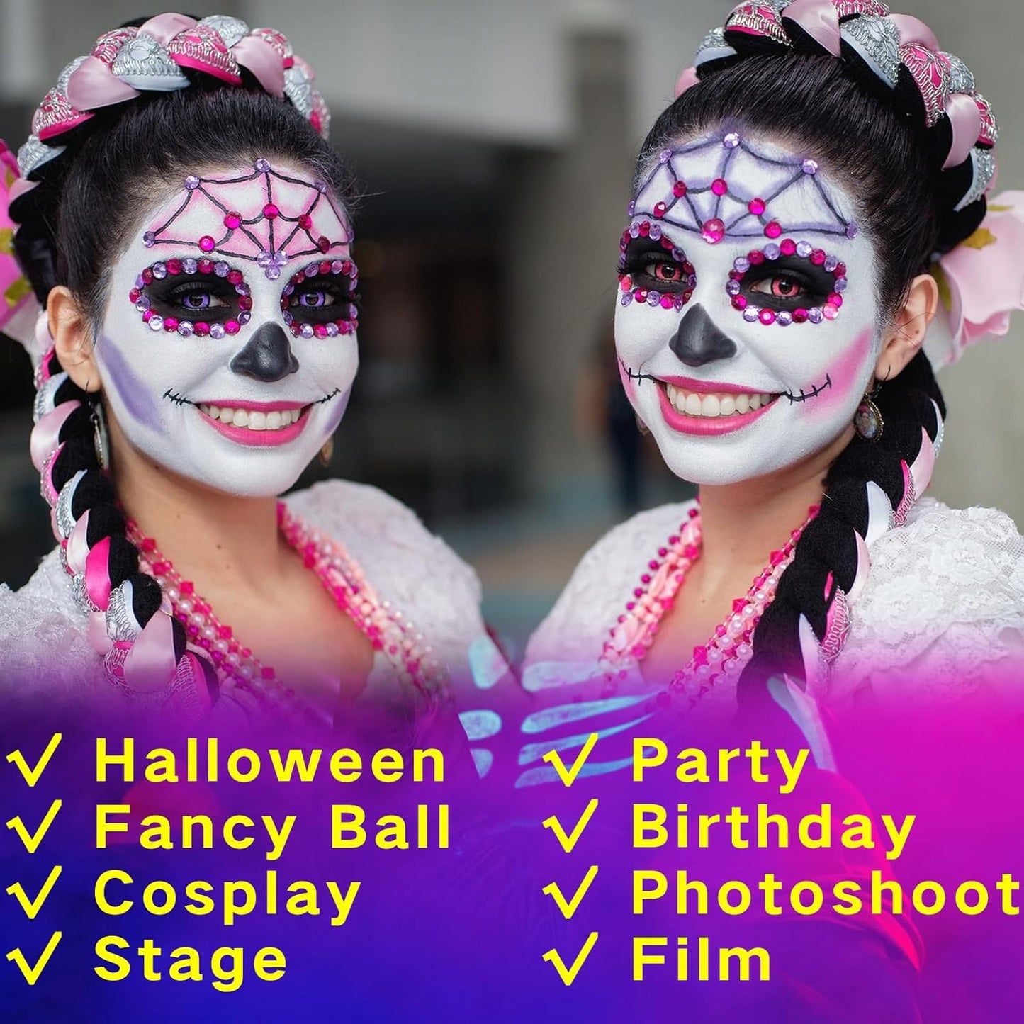 MEICOLY Black White Face Body Paint Stick Set with Sponges and Setting Powder,Face Paint Stick for Adults and Kids,Clown White Makeup,Face Painting for Halloween SFX Skull Zombie Skeleton Goth Makeup