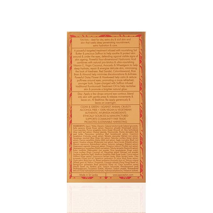 SPA CEYLON Sal & Saffron Eye Zone Treatment Concentrate | Vitamin E Rich for Day & Night with Hyaluronic Acid | Minimizes Discolorations & Puffiness