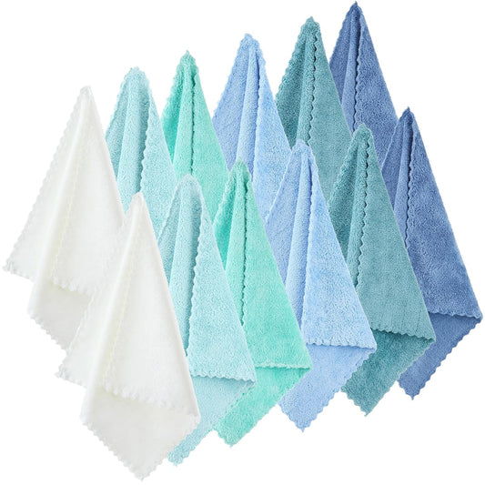 Syhood 12 Pieces Face Wash Cloth 12 x 12 in Makeup Remover Cloths Towel Coral Velvet Facial Microfiber Soft Fast Drying Facial Cleansing Towel for Face(Mix Light Colors)