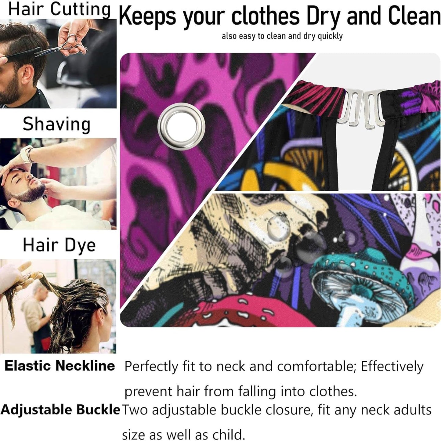 visesunny Skull Doodle Barber Cape Polyester Hair Cutting Salon Cape Apron Anti-Static Haircut Water-Resistant Shaving Cloth Beard Shaving Bib Hairdressing Cape