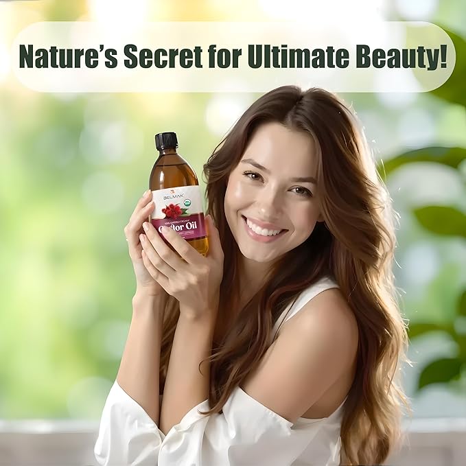 Organic Castor Oil Cold Pressed Unrefined (Glass Bottle 16.2 Oz), USDA Certified Organic, Aceite de Ricino 100% Pure y Natural, Hexane Free, Castor Oil for Hair Growth, Eyelashes & Eyebrows.