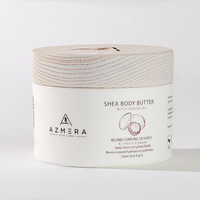 AZMERA Shea Body Butter - Organic Body Butter for Women & Men Dry Skin Rich in Antioxidants & Vitamin E - Vegan Shea Butter Moisturizer, Raw Shea Butter from Africa (Unscented, 250ML)