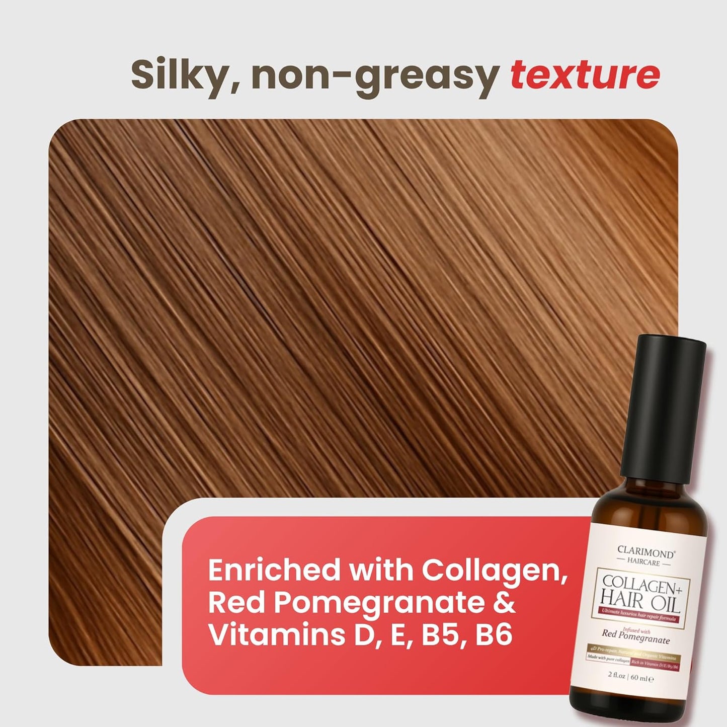 CLARIMOND Collagen Booster Hair & Skin Oil | Vitamin E Hair Oil with Collagen for Women | Growth Serum with Vitamins for Curly, Thick, or Fine Texture | Paraben & Sulfate Free | Natural Ingredients