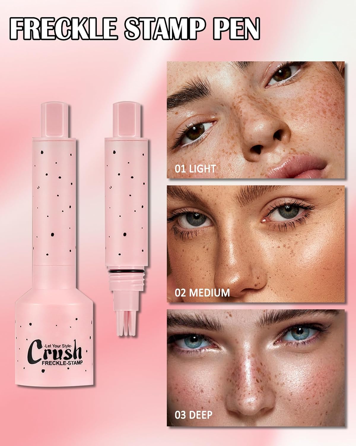 Freckle Stamp, Natural Vivid Faux Freckles Pen, Long Lasting Waterproof Quick Dry Magical Fake Freckle Stamp Pencil, Get Sun-kissed Stars Makeup in One Press, Makeup Gift for Women Girl -02 Medium