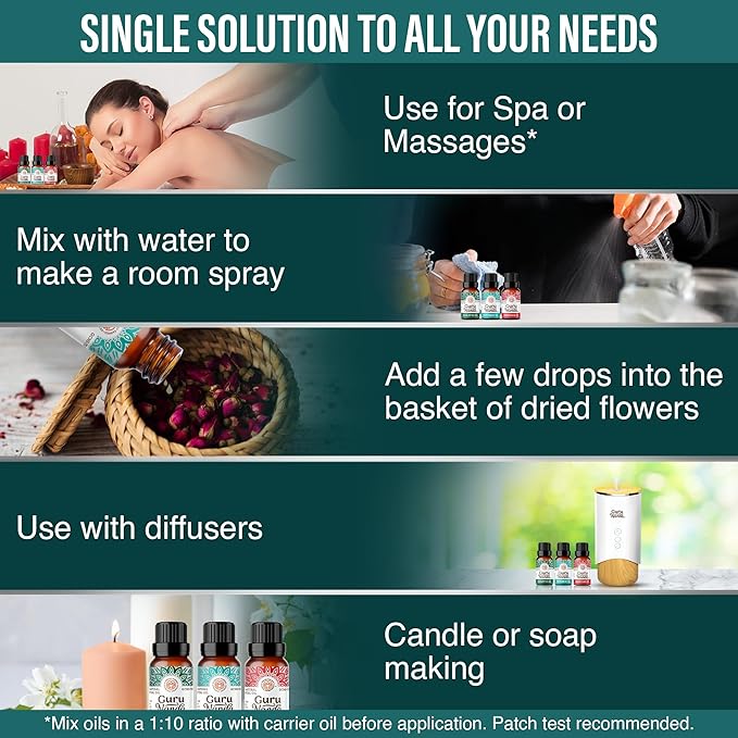 GuruNanda Breathe Essential Oil Set (Pack of 3 x 0.34 Fl Oz) - 100% Pure, Natural & Undiluted Diffuser Oils for Aromatherapy - Helps Support Clear Breathing - Suitable for Massages & DIY Recipes