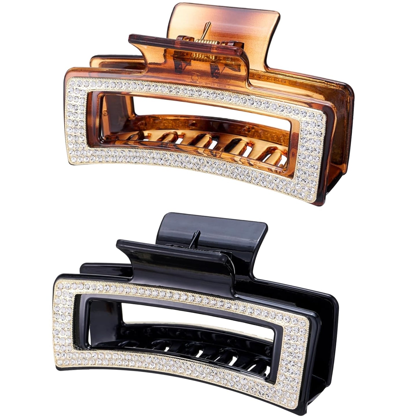 SINIDE Rhinestone Hair Claw Clips, Square Crystal Jaw Clip Nonslip Acrylic Claw Clips for Thick Long Hair, Fashion Elegant Clamps Accessories for Women Ladies Strong Hold Barrette for Styling (2 Pack)