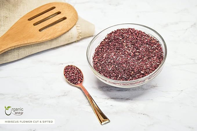 Organic Way Dried Hibiscus Flower Cut & Sifted (Hibiscus rosa-sinensis) | Herbal Tea - Organic & Kosher Certified | Raw, Vegan, Non GMO & Gluten Free | USDA Certified | Origin - India (1LBS / 16Oz)