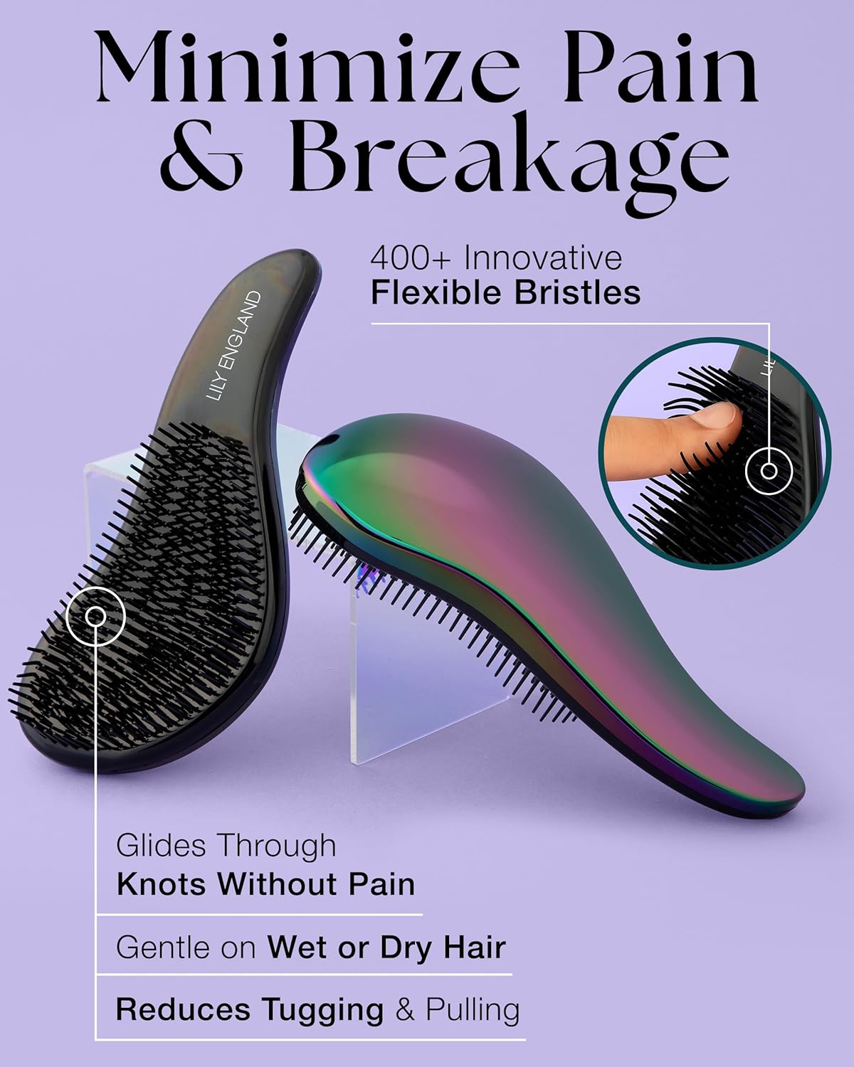 Lily England Hair Brushes for Women with Flexible Bristles - Pain-Free Detangler Brush for Curly, Thick, Straight & Natural Hair - Gentle Hairbrush for Women - Petrol Color