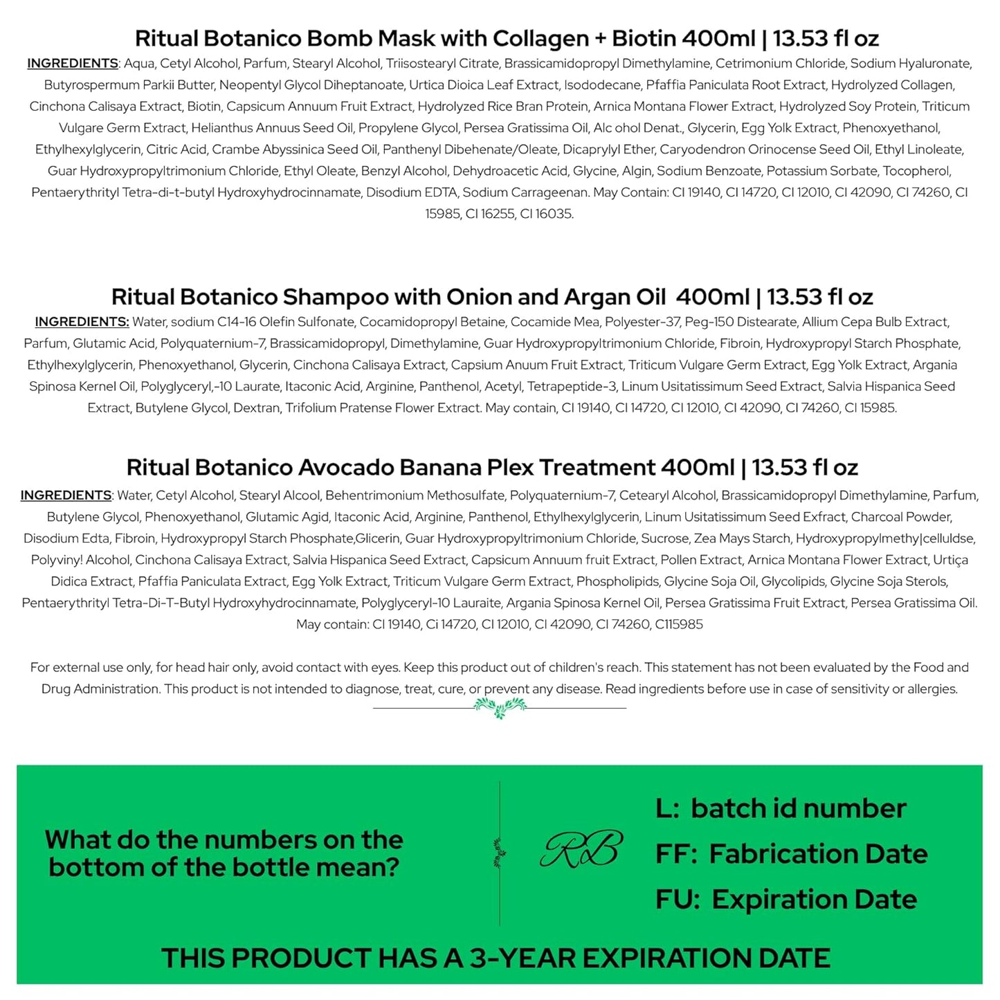 Aftercare for Ritual Botánico Keratina Orgánica | Treatment to Straighten, Repair and Relax Hair | All Natural, Organic & Vegan Ingredients | Product of Colombia (3 Piece Kit-SOS Shampoo)