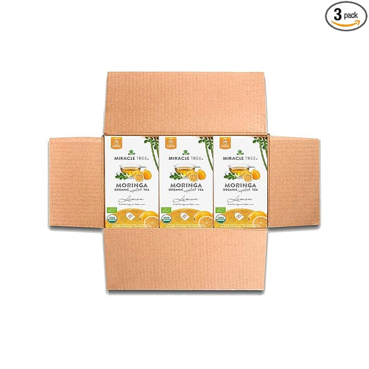 Miracle Tree - 3 Count of Organic Moringa Superfood Tea, 25 Individually Sealed Tea Bags, Lemon (Keto, Detox, Energy/Immunity Booster, Vegan, Gluten-Free, Organic, Non-GMO, Caffeine-Free)