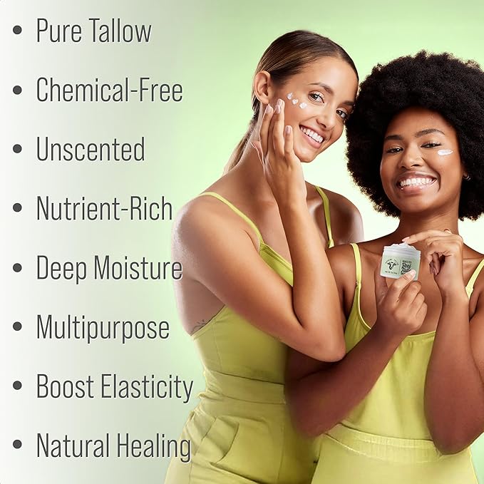 Supreme Grass Fed Beef Tallow Moisturizer For Sensitive Skin. Unscented Ultra High Purity Whipped Tallow Balm. 2-In-1 Face Cream And Body Lotion For Dry, Damaged, Or Sensitive Skin Care.