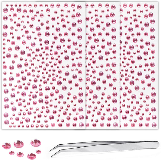 Self Adhesive Face Gems and Pearls for Makeup, Festival Jewels, Hair Gems, Rhinestone Stickers for Face, Eye, Makeup, Nail, Body, Crafts 3/4/5/6 mm 975Pcs (05.gem_Pink)