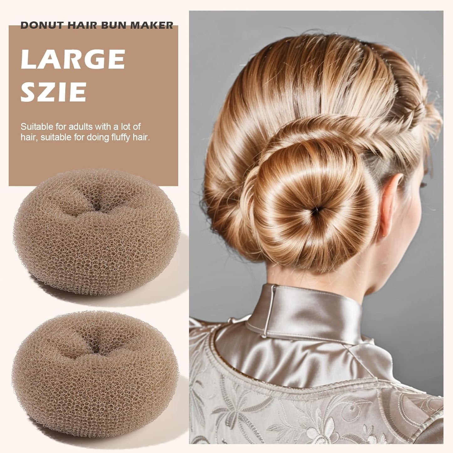 Teenitor Donut Hair Bun Maker 7 Pieces, Bun Maker Set with Hair Bun Makers (1 extra-large, 2 large, 2 medium and 2 small), 5 pieces Hair Elastic Bands, 20 pieces Hair Pins, Tan Color