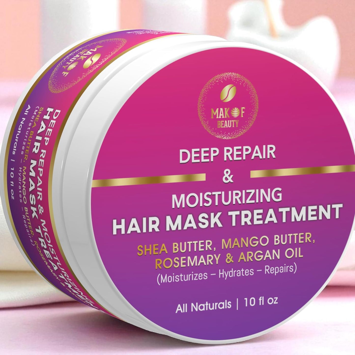 Deep Repair Hair Mask - Moisturizing Treatment with Shea Butter, Mango Butter, Argan Oil & Rosemary - Hydrates & Restores Dry, Damaged Hair - 10 fl oz