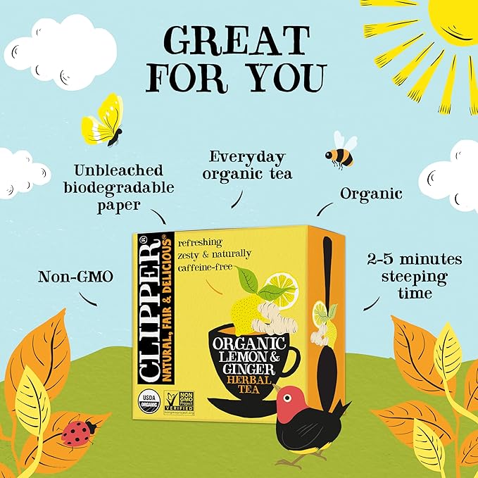 Clipper Tea Lemon & Ginger Teabags – Caffeine Free, USDA Organic, Great Hot or Iced – Aromatic, Natural, Fair & Delicious – 200 Tea Bags