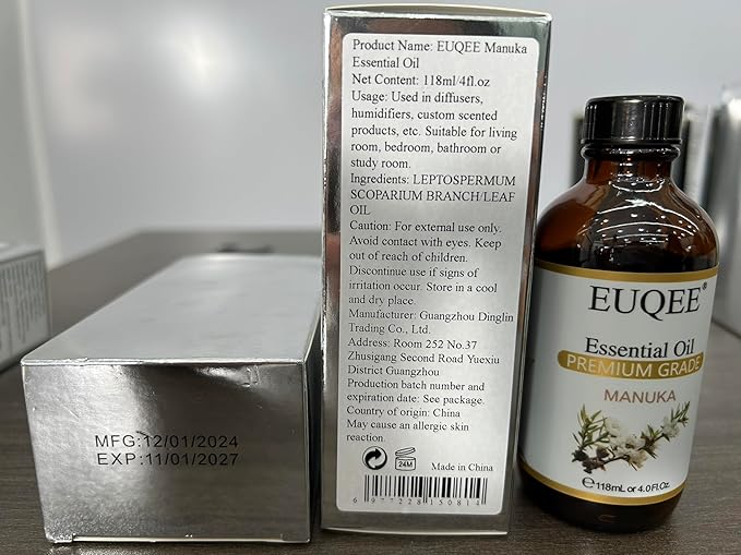 Manuka Essential Oil 118ml Large Capacity Pure Manuka Oil with Glass Dropper for Skin, Diffuser, Aromatherapy, Cleaning, Soap Candle Making - 4Fl.Oz