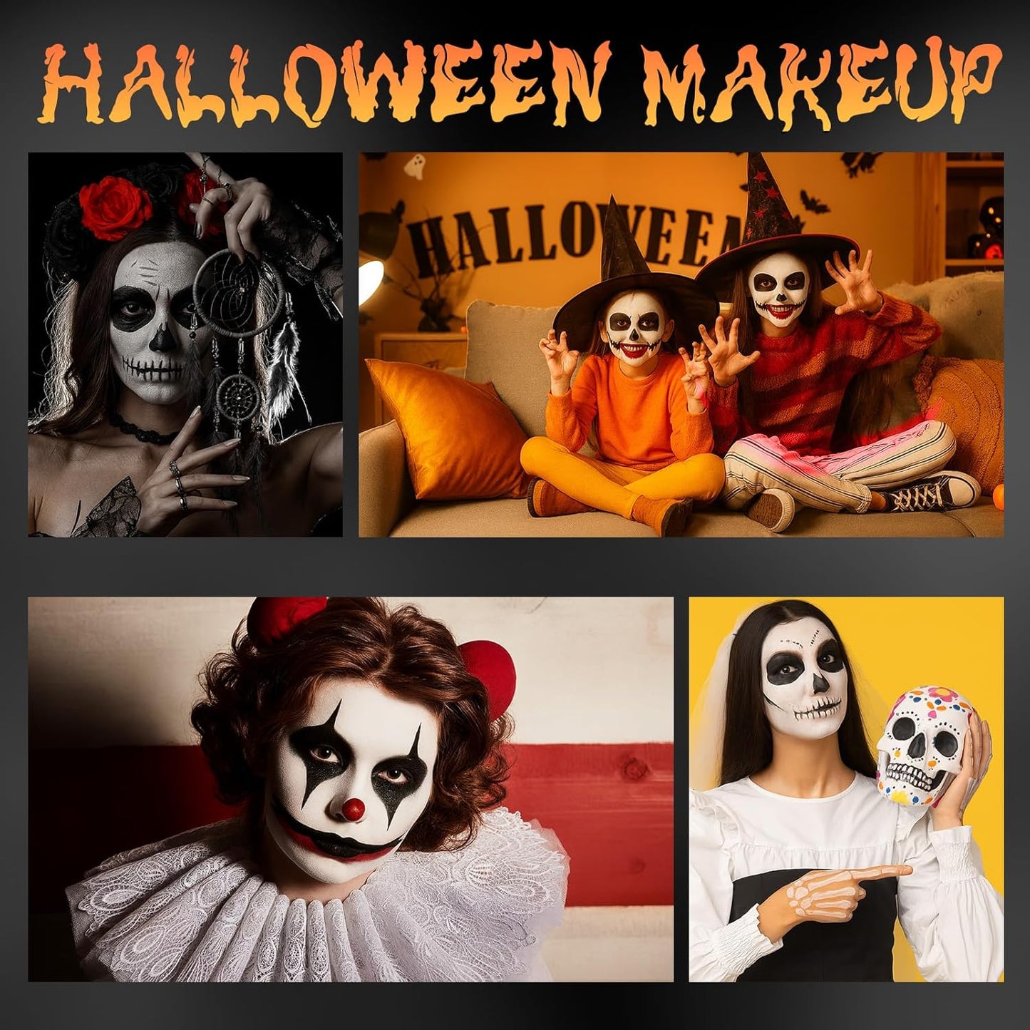 Red Black and White Face Body Paint Set, Highly Pigmented Clown Makeup Kit, Professional Face Paint for Halloween Skeleton Cosplay Joker Vampire Zombie Ghost SFX Makeup