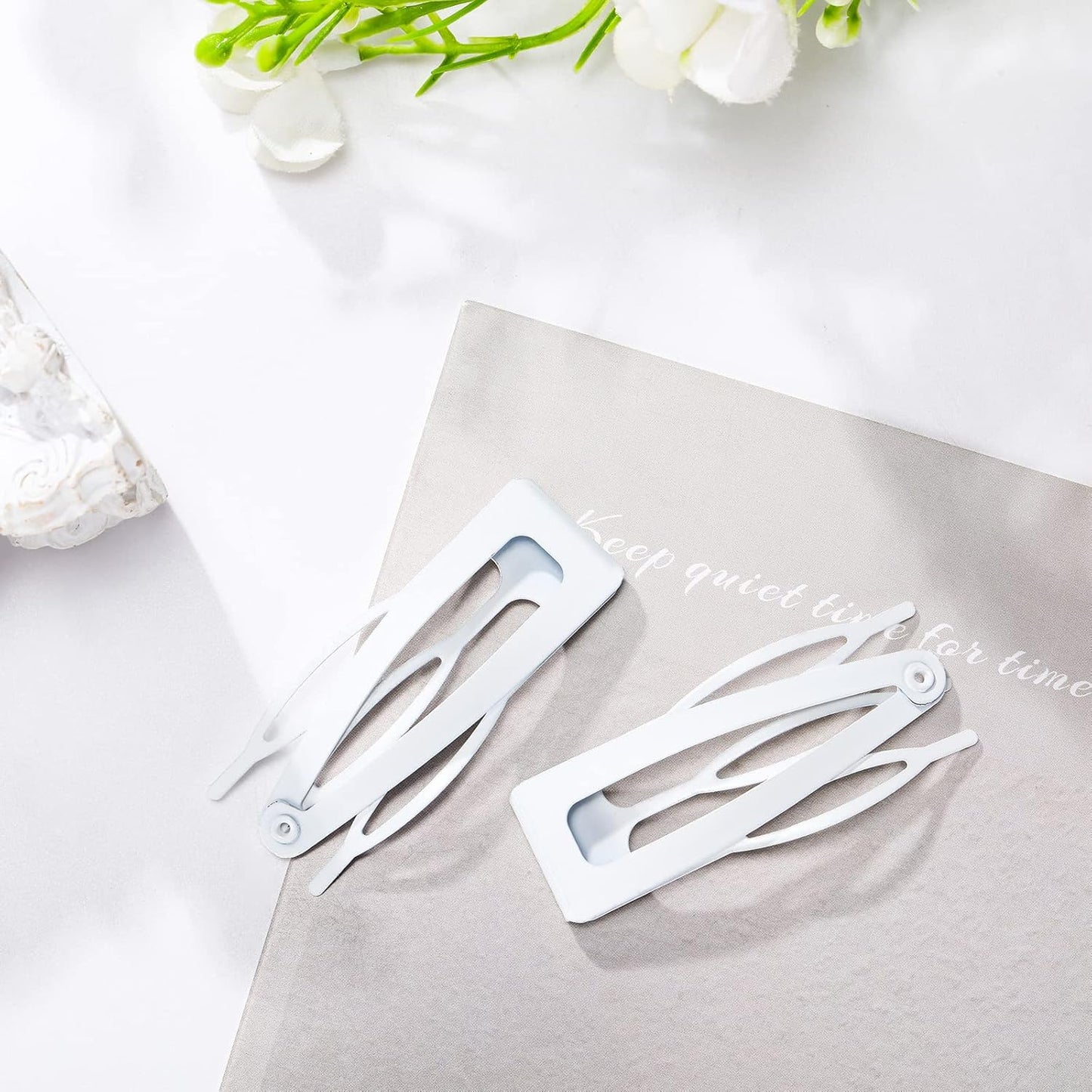 Chinco 24 Pcs Double Grip Hair Clips Metal Snap Clips Women Barrettes for Hair Making, Salon Supplies(White,2 Inch)