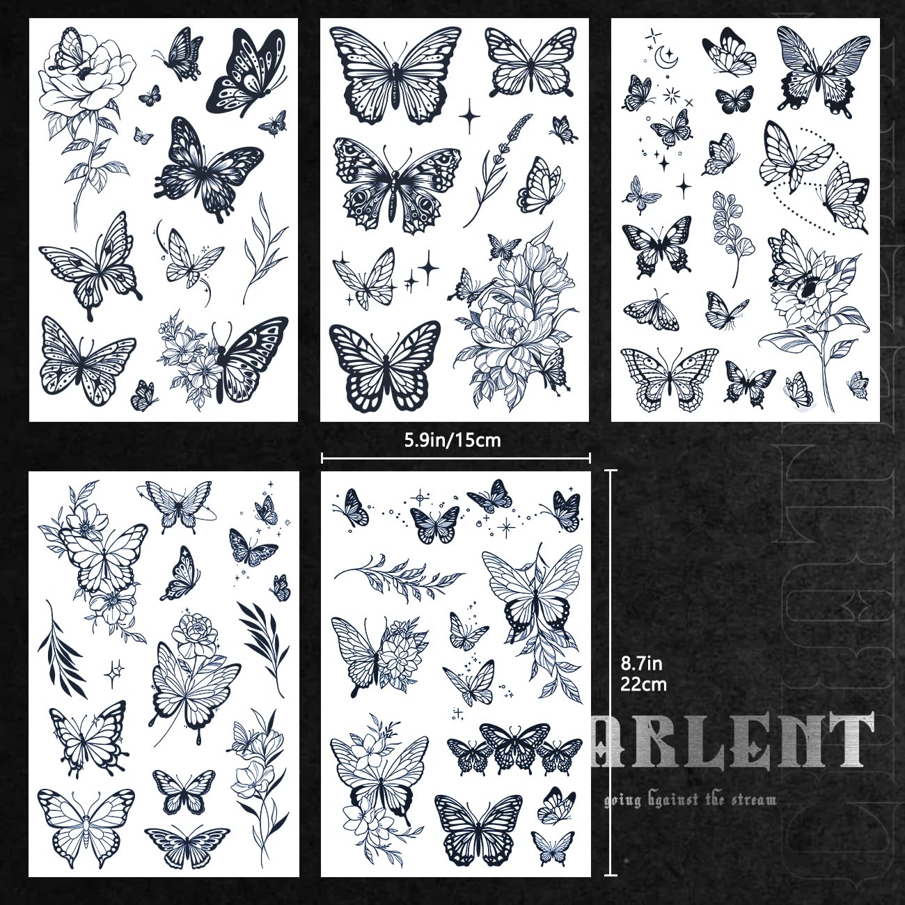 CHARLNET Butterfly Semi-Permanent Tattoos for Women - 2 Weeks Long Last,Realistic Butterfly Fake Tattoos for Body Art/Fades Naturally/No Reflection/Waterproof