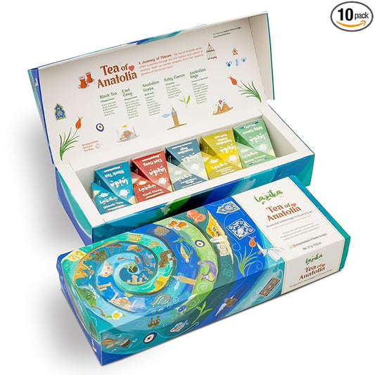 Lazika Tea Variety Pack with Lovely Presentation Box, Black, Green and Herbal Tea Sampler Gift Set, 10 Counts, Premium Collection with Pyramid Infuser Bag, Handcrafted