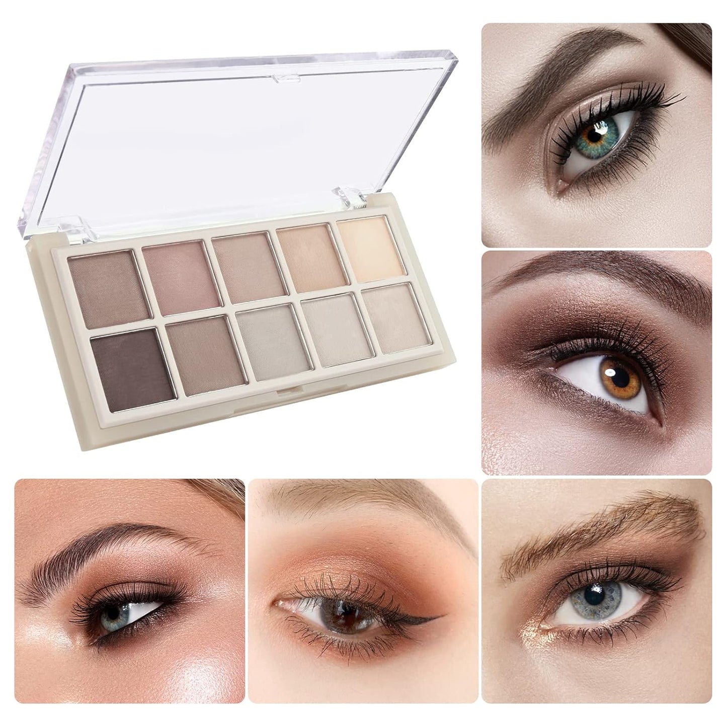 KYDA 10 Colors Nude Eyeshadow Palette, Neutral Grey Smokey Eye Pallete, Taupe Brown Matte Eye Shadow Palette, Ultra-Blendable, Long Lasting Natural Eyeshadow for Older Women, Smokey Grey